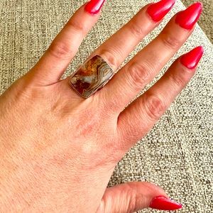 Sterling Silver and Agate Ring - 6.5